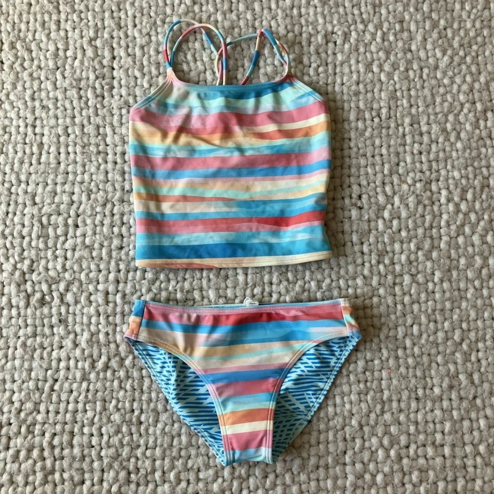 NWOT Athleta Girl Sunset Oasis Crop Tankini‎ Swim Top S/7 & Bottom M/8
